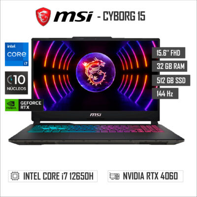 LAPTOP MSI CYBORG 15 A12VF-043US INTEL CORE I7 12650H 32GB RAM SSD 1TB RTX 4060 8GB PANTALL 15.6 FHD