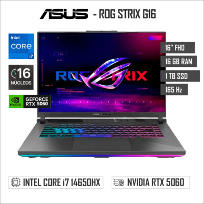 LAPTOP ASUS ROG STRIX G16 -16″ WUXGA – INTEL CORE I7 14650HX – 16GB RAM – 1TB SSD – RTX 5060 8GB